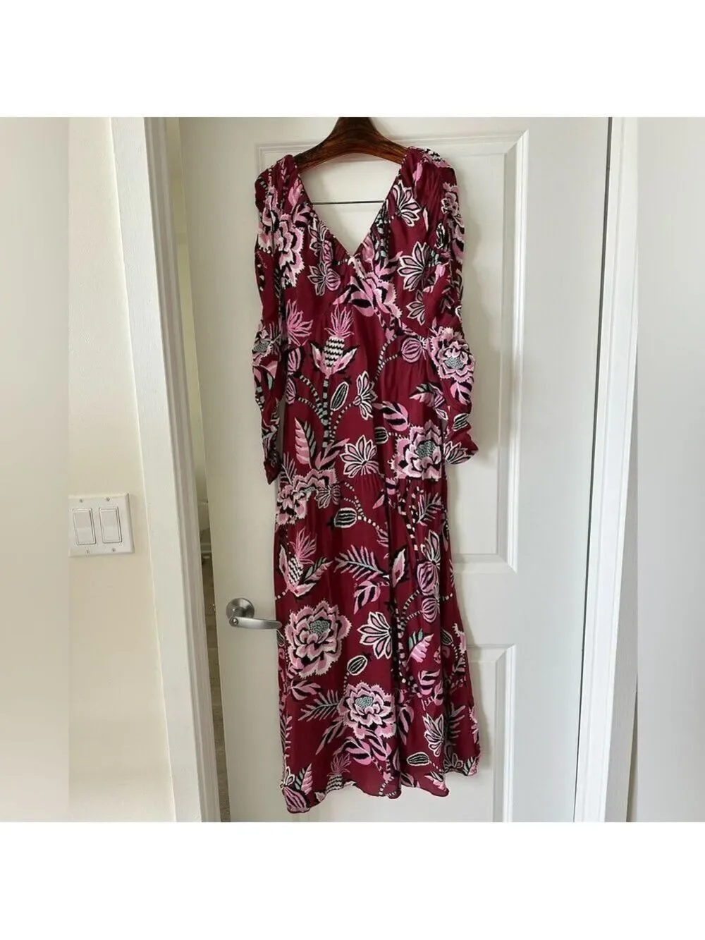 Farm Rio Burgundy Pineapple Inspiration V Neck Maxi Dress